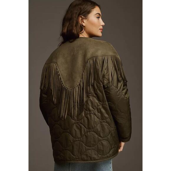 MOTHER The Tip Off Fringed Faux Suede Quilted Shell Jacket Size XS NWOT - Picture 3 of 16